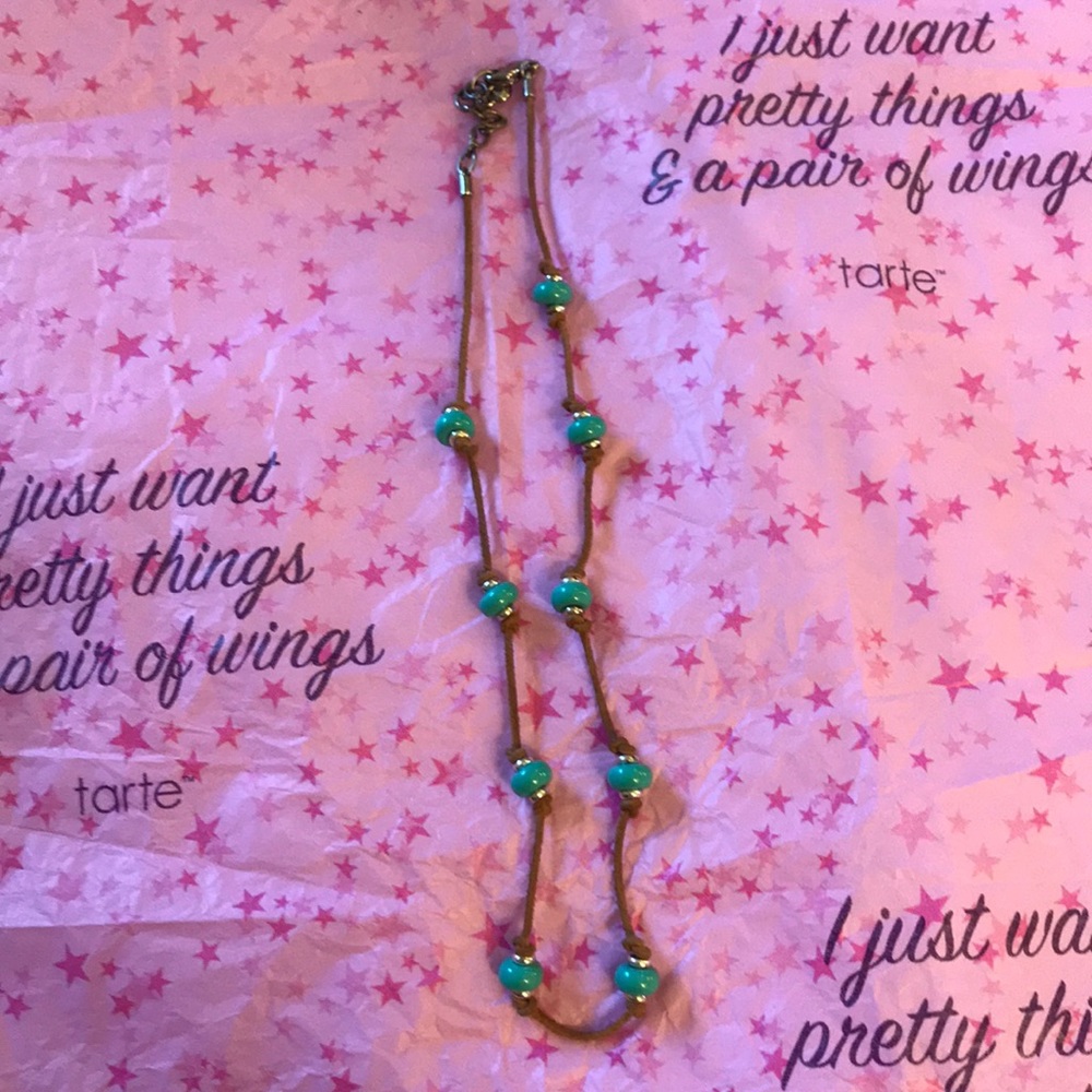 Leather necklace with turquoise beads (14”)